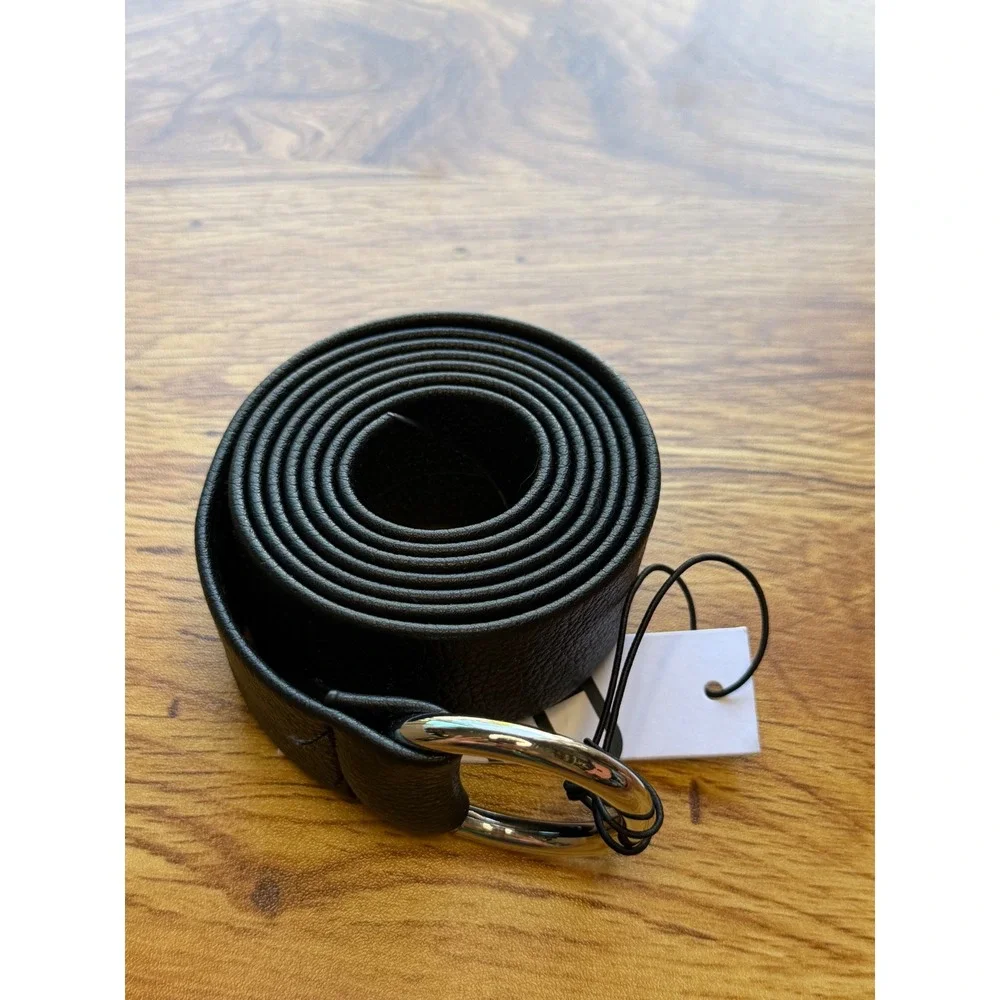 B-Low The Belt Black Pebbled Vegan Leather Silver O-Ring Buckle Belt NWT